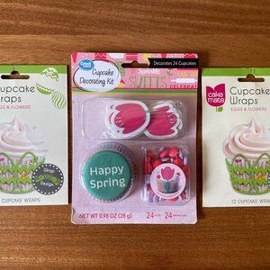 NEW Cakemate Happy Spring Cupcake Decorating Kit + 2 Eggs Flowers Wraps, Shower